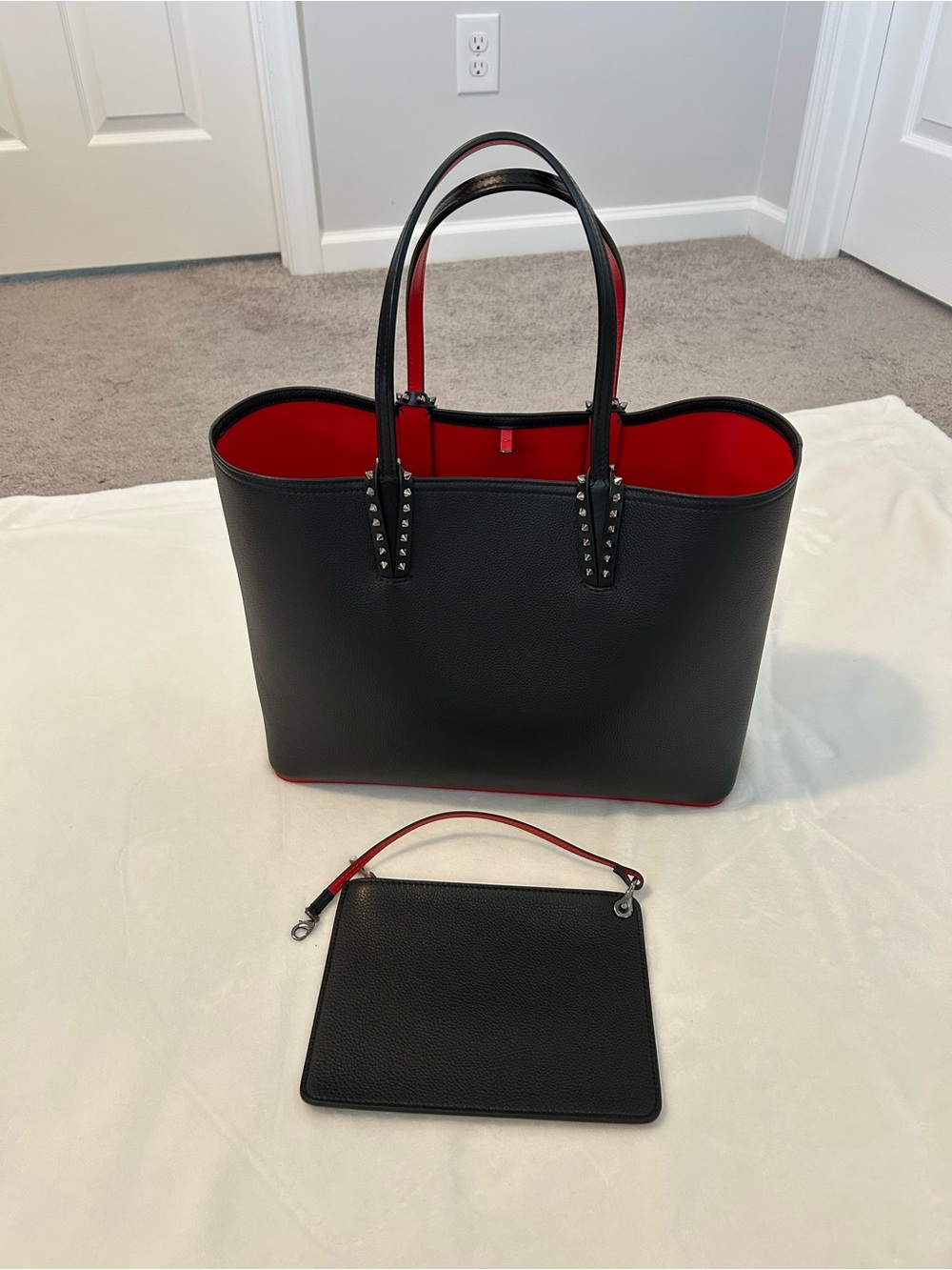 Christian Louboutin Black Leather Handbag and Wristlet with Red Logo Panel